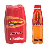 Lucozade Energy Drink, Original Flavour, Fizzy, 4 Pack, 380ml Bottles